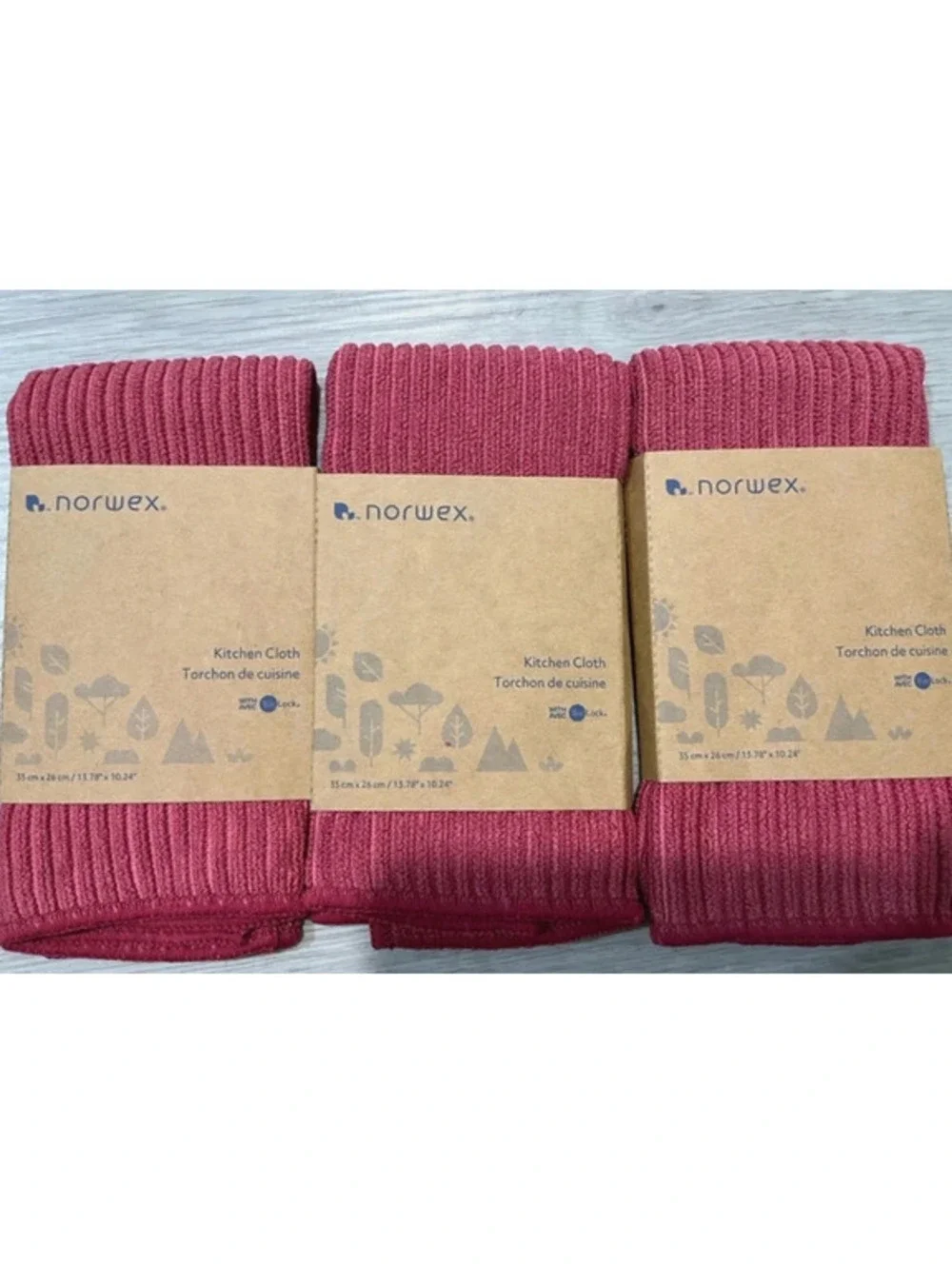 3 pack Norwex kitchen cloths set channel textured pomegranate red
